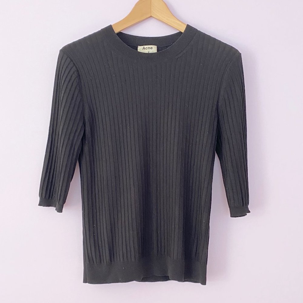 Acne Black Ribbed Short Sleeve Tee
